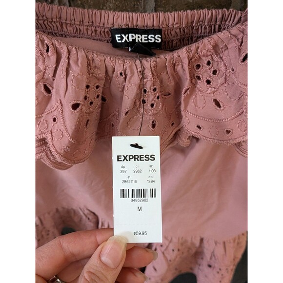 New With Tags Pink Express Lacy Off The Shoulder Flutter Sleeve Blouse Sz Medium - Picture 2 of 3